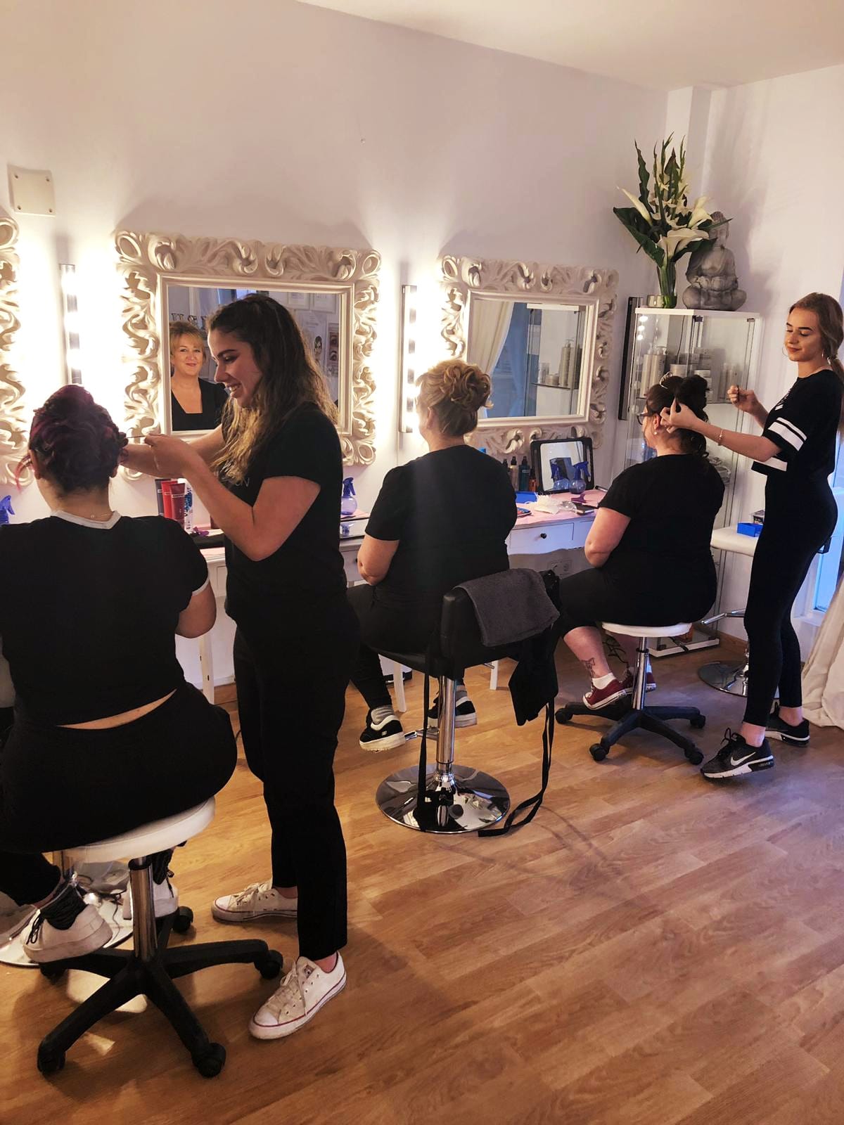 Hairdressing class in session